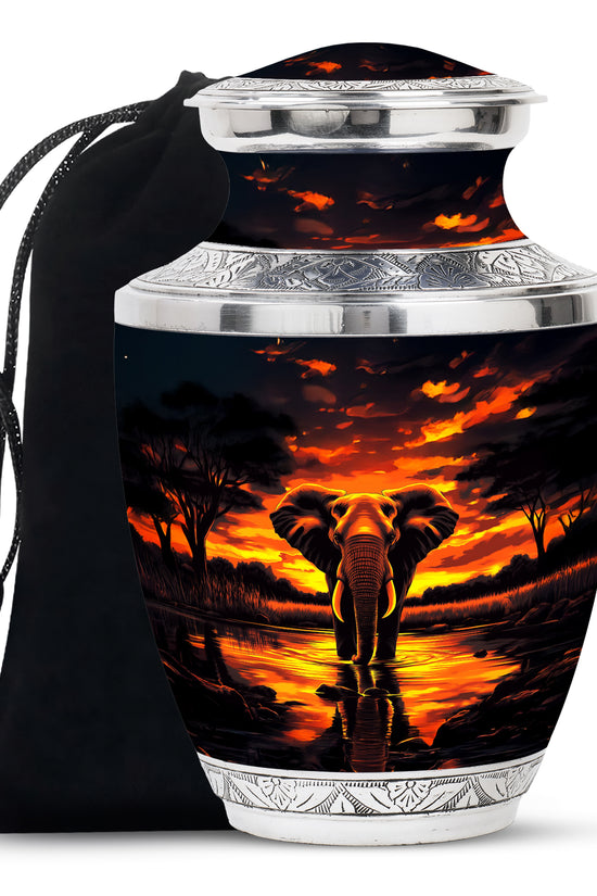 Sunset Elephant Burial Urn For Ashes - Cremation Urn For Men & Women