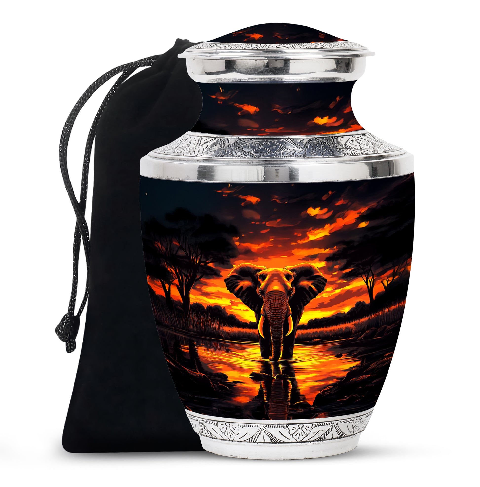 Sunset Elephant Burial Urn For Ashes - Cremation Urn For Men & Women