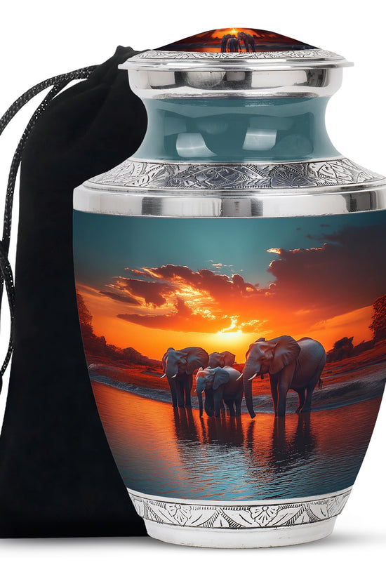 Elephant Family Creamation Urn - Beautiful Sunset Funeral Urn For Loved Ones