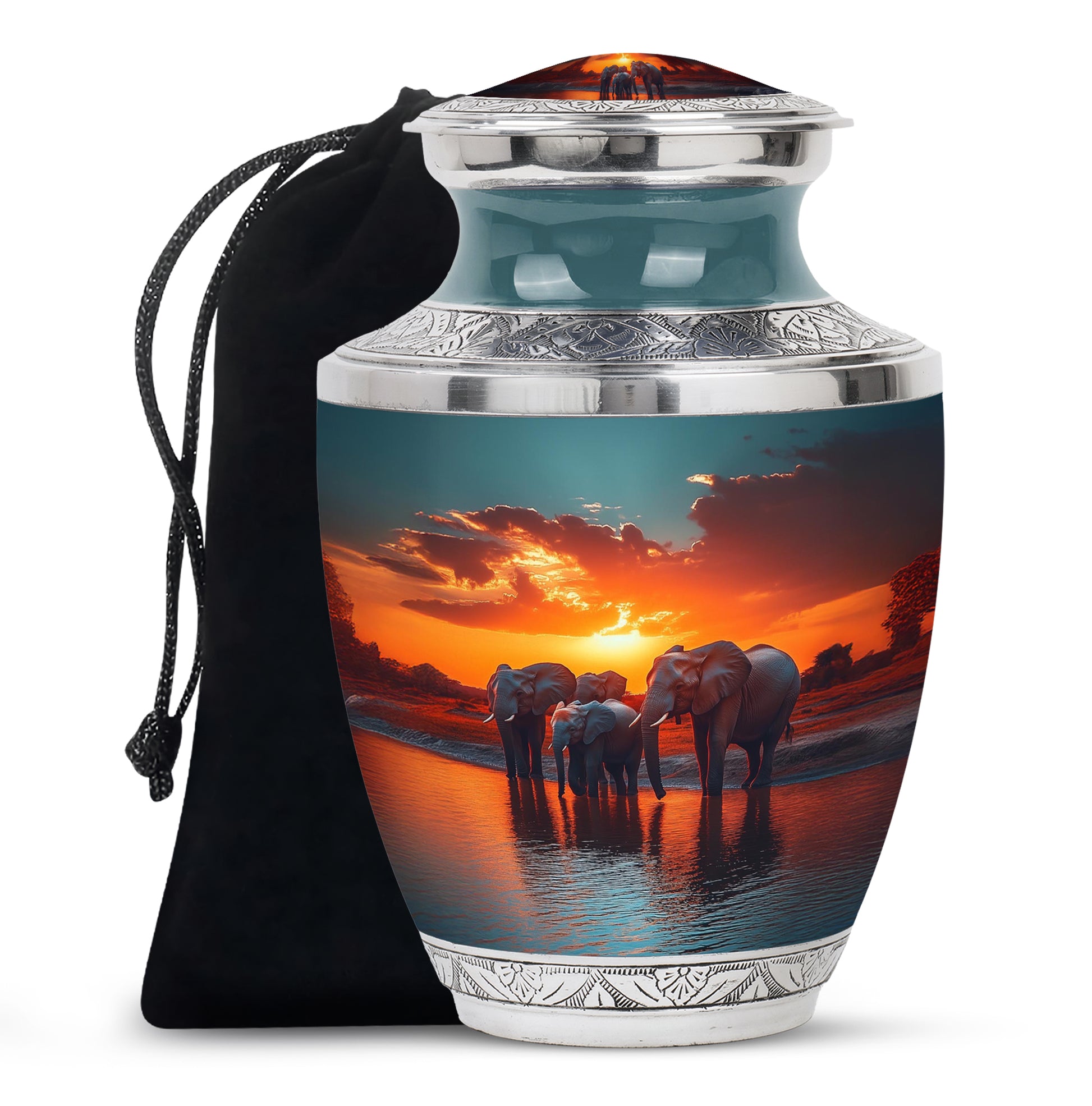 Elephant Family Creamation Urn - Beautiful Sunset Funeral Urn For Loved Ones