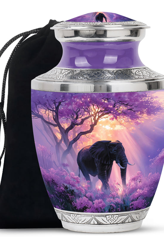 Elegant Elephant Funeral Urn - Purple Memorial Urn For Adult Ashes