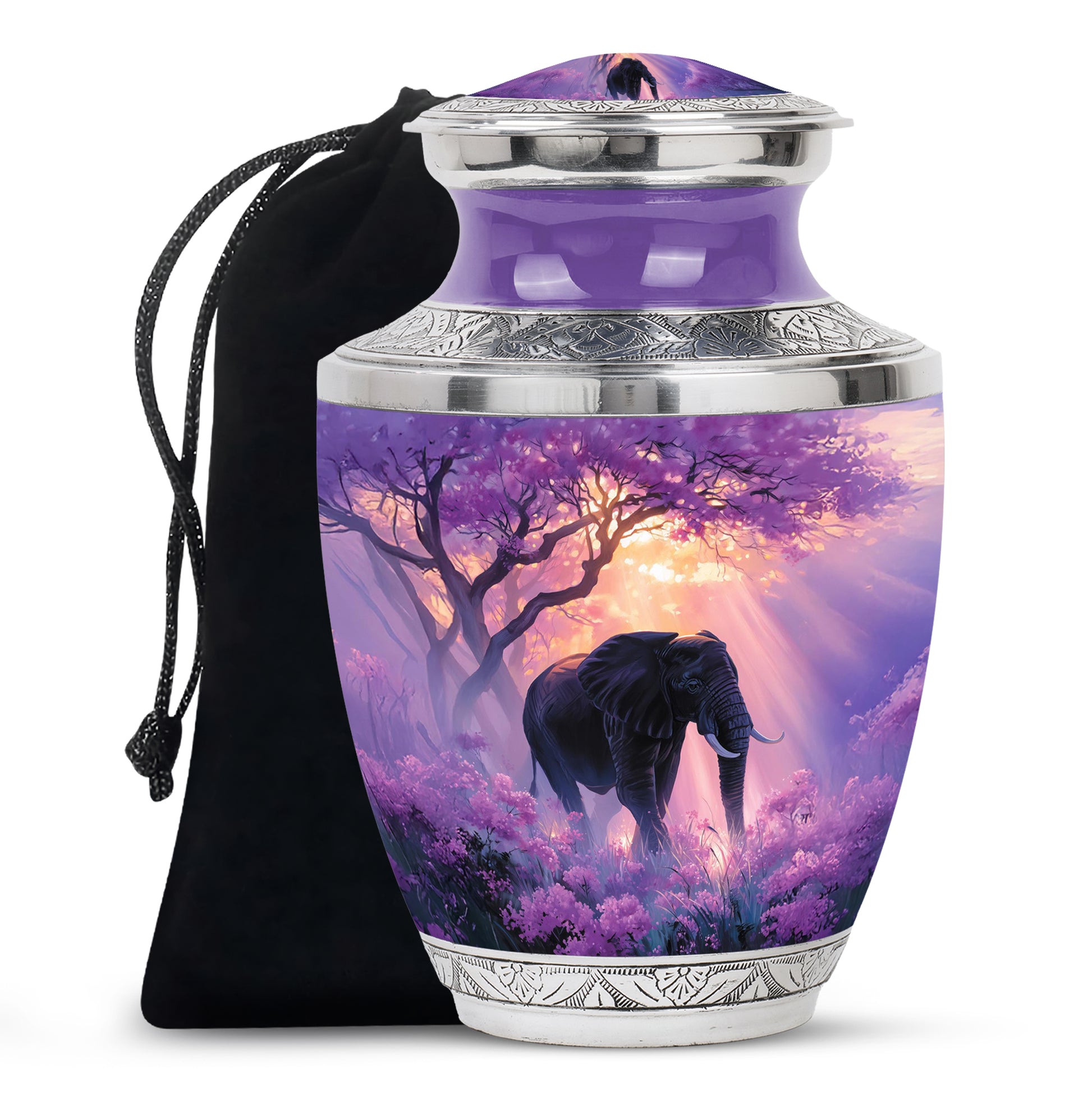 Elegant Elephant Funeral Urn - Purple Memorial Urn For Adult Ashes