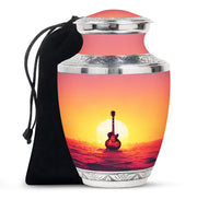 Guitar Themed Cremation Urn - Sunset Scenic Memorial Urns For Ashes