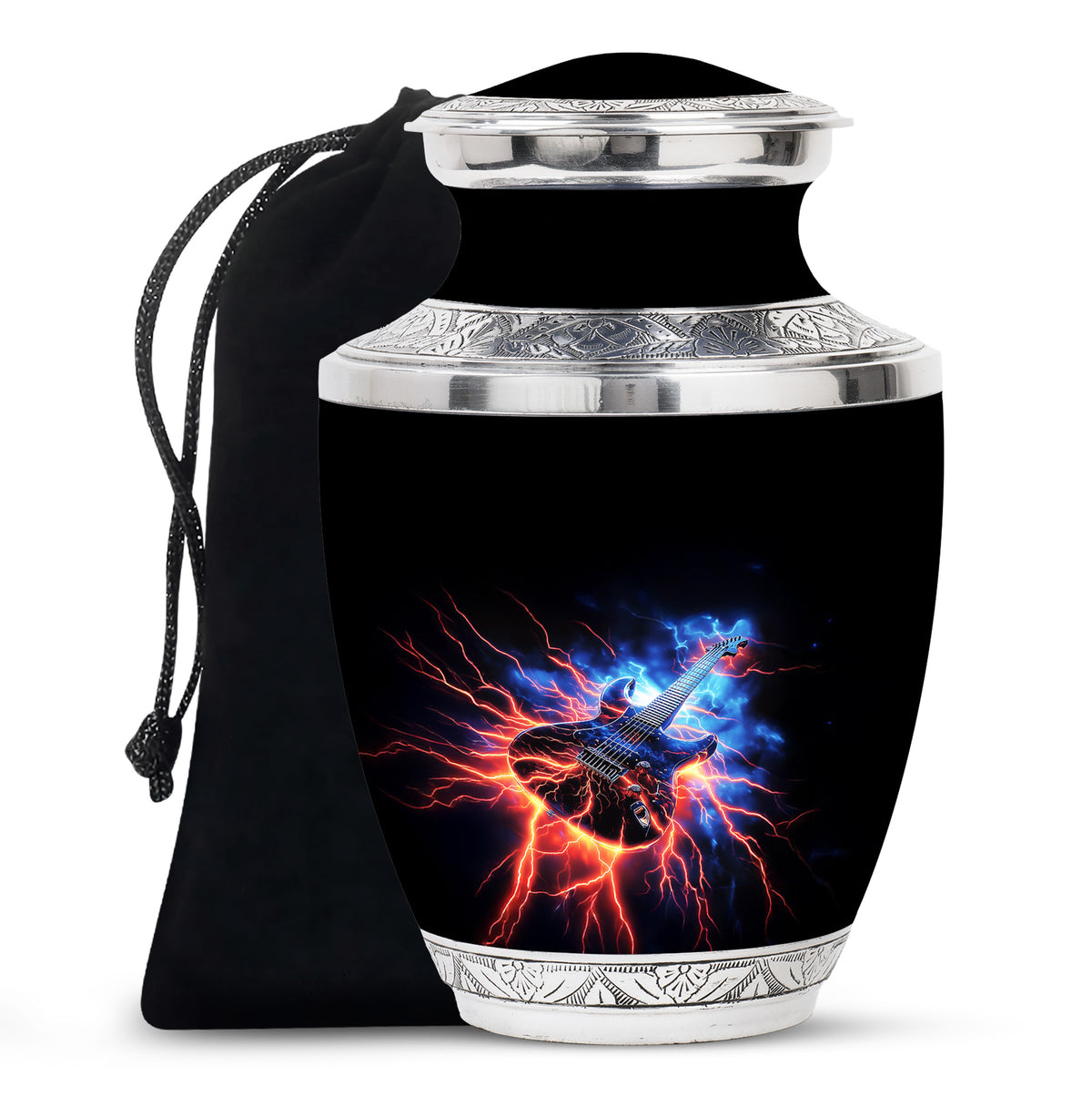 Black Guitar Funeral Urn - Unique Decor Memorial Containers For Ashes