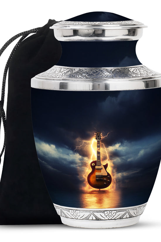 Guitar Themed Memorial Urn - Large Burial Urns For Musicians Ashes