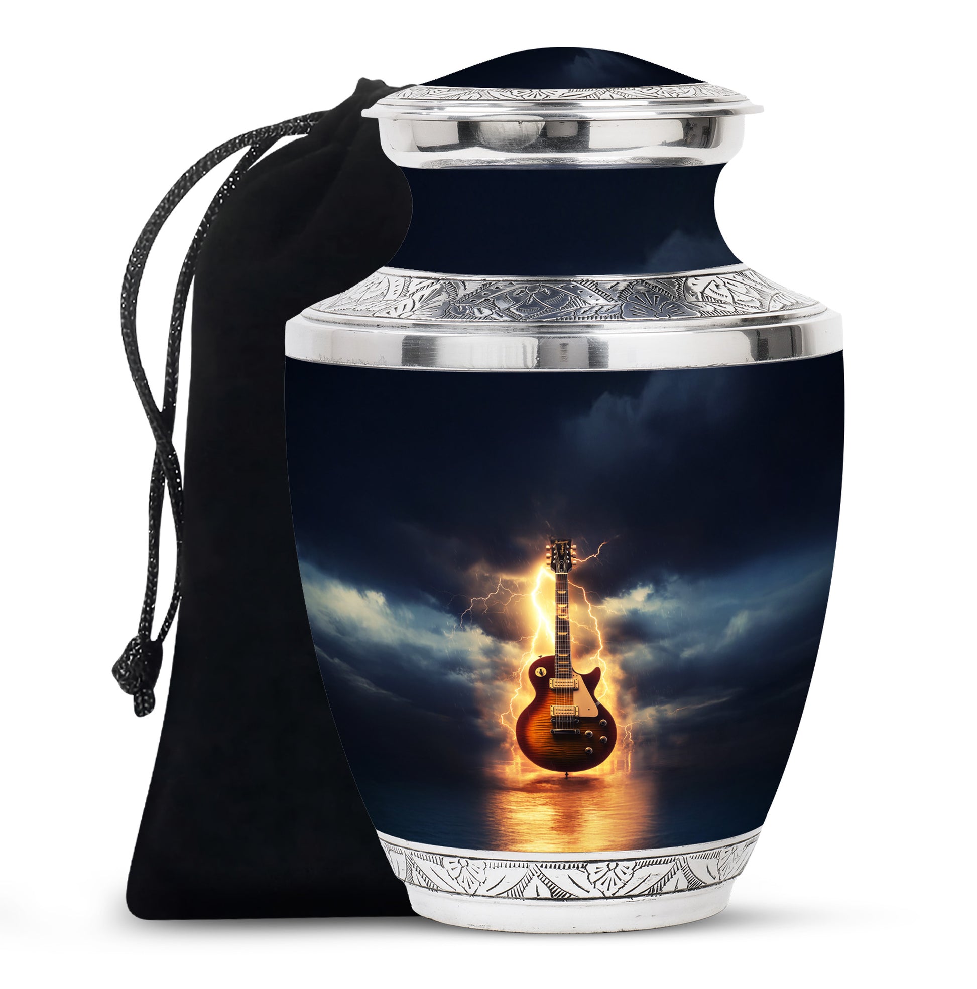 Guitar Themed Memorial Urn - Large Burial Urns For Musicians Ashes