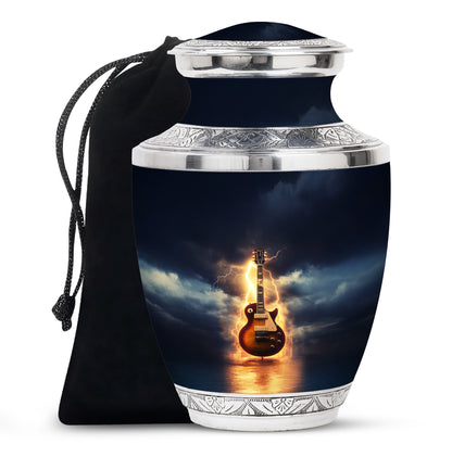Guitar Themed Memorial Urn - Large Burial Urns For Musicians Ashes