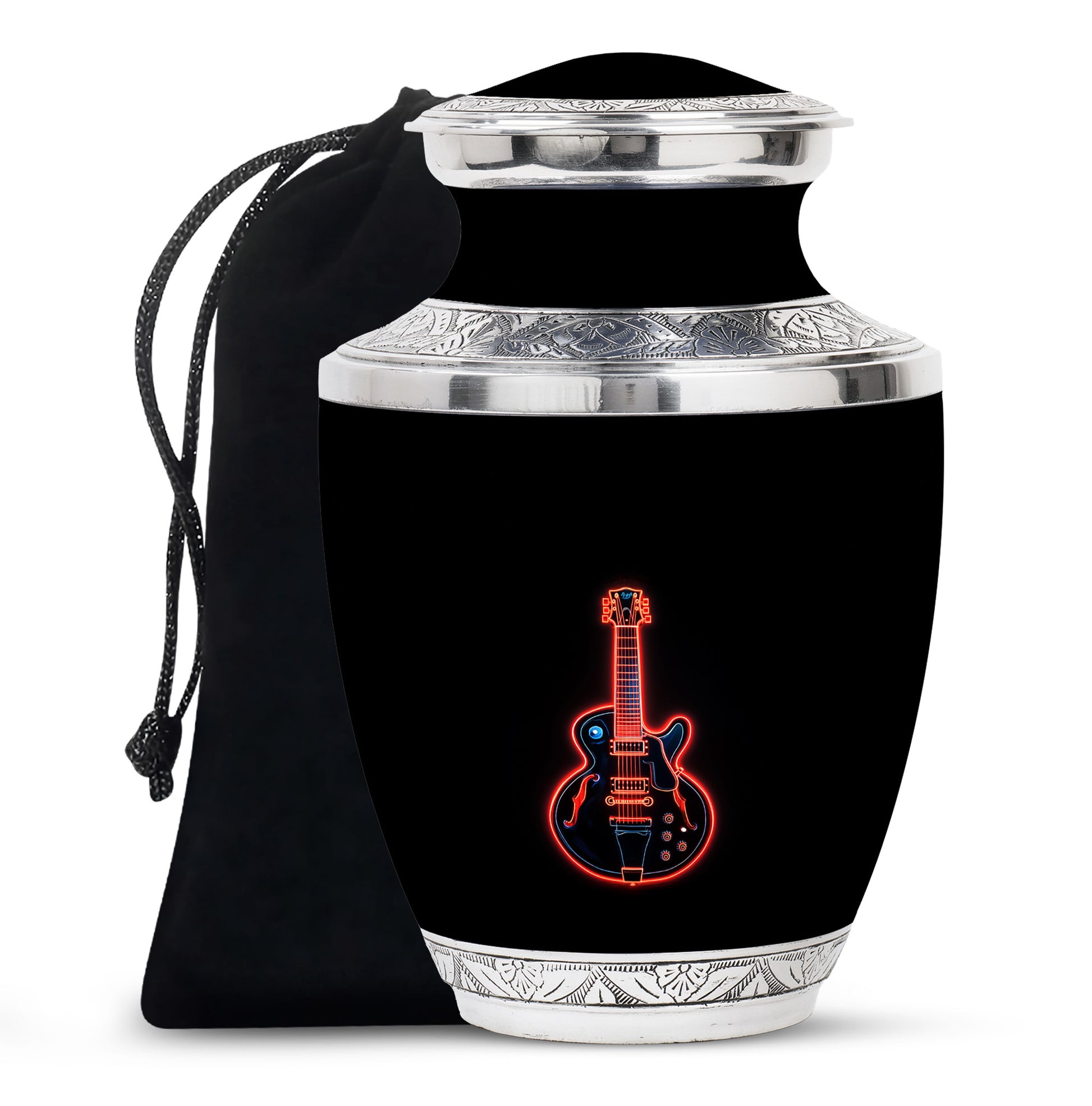 Black Guitar Memorial Urn - Artistic Funeral Urns For Women Ashes