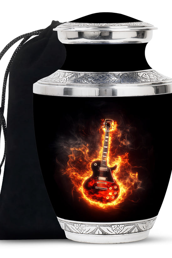 Flaming Guitar Themed Urn - A Peaceful Tribute Urn For Music Lovers