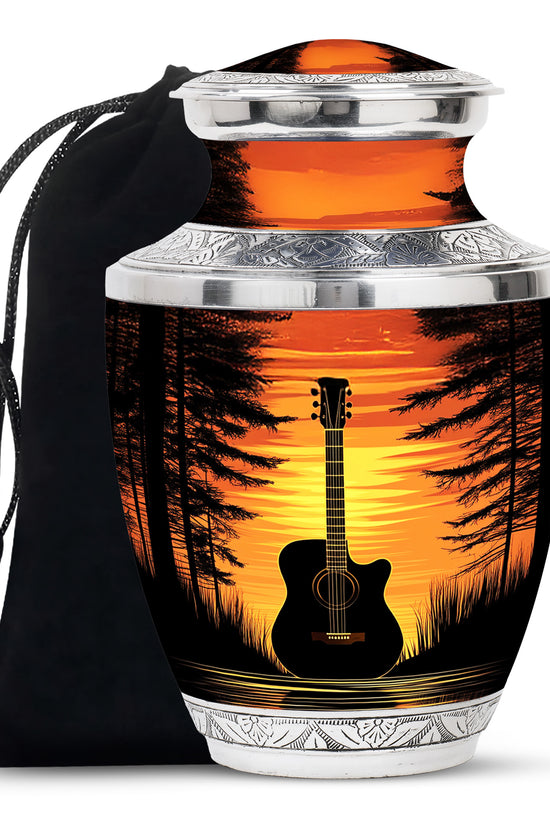 Sunset Black Guitar Urn - Personalized Funeral Urns For Human Ashes