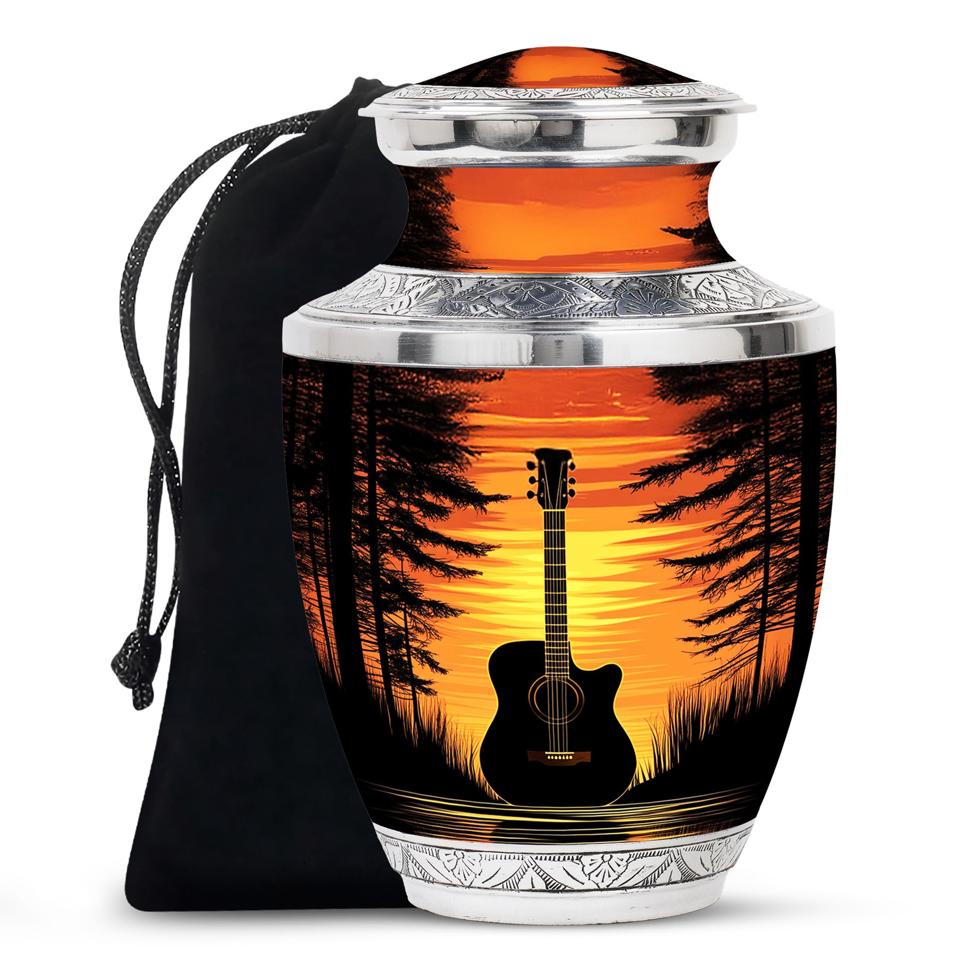 Sunset Black Guitar Urn - Personalized Funeral Urns For Human Ashes