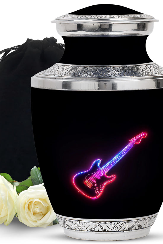Electric Guitar Memorial Urn For Men - Neon themed Cremation Urn For Ashes