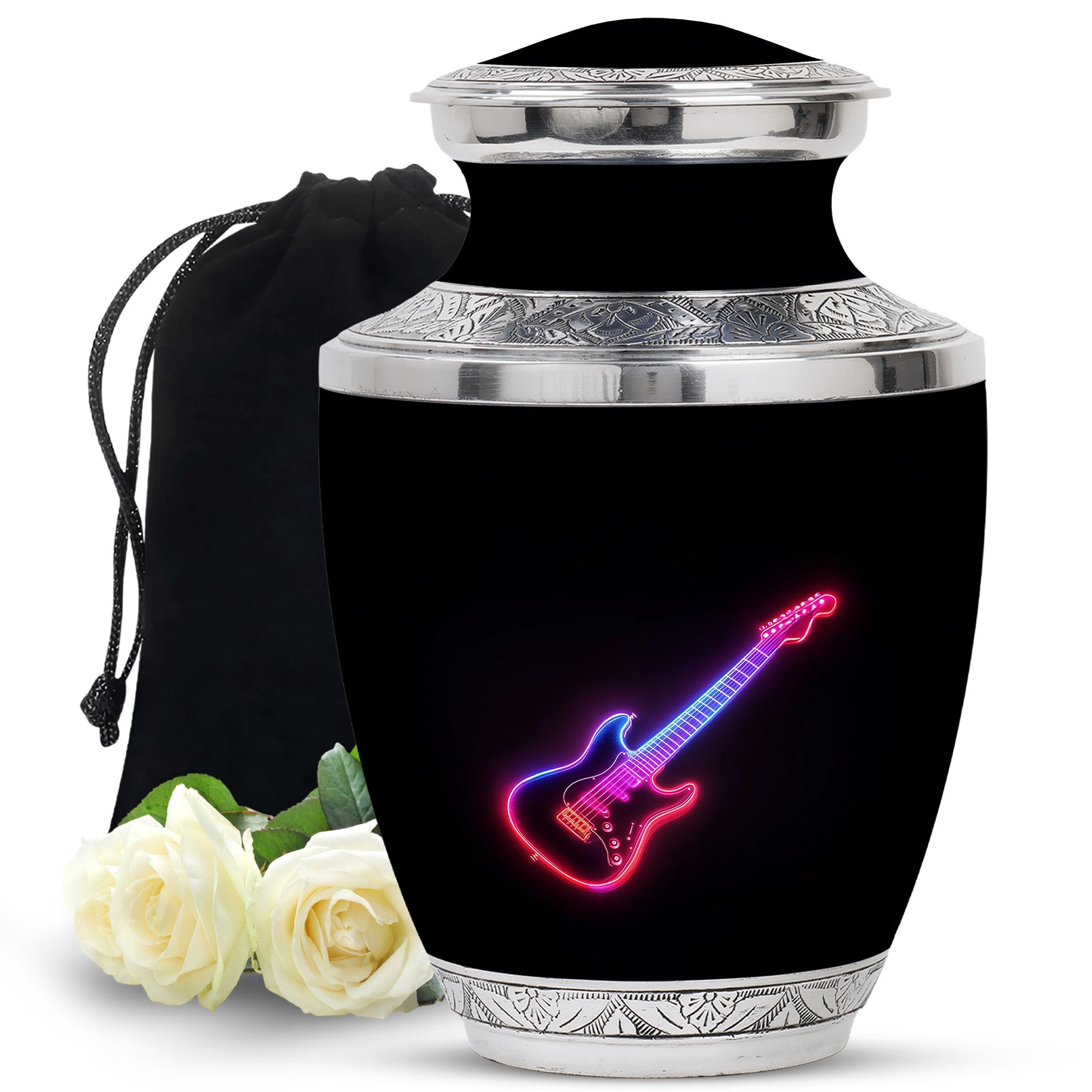 Electric Guitar Memorial Urn For Men - Neon themed Cremation Urn For Ashes