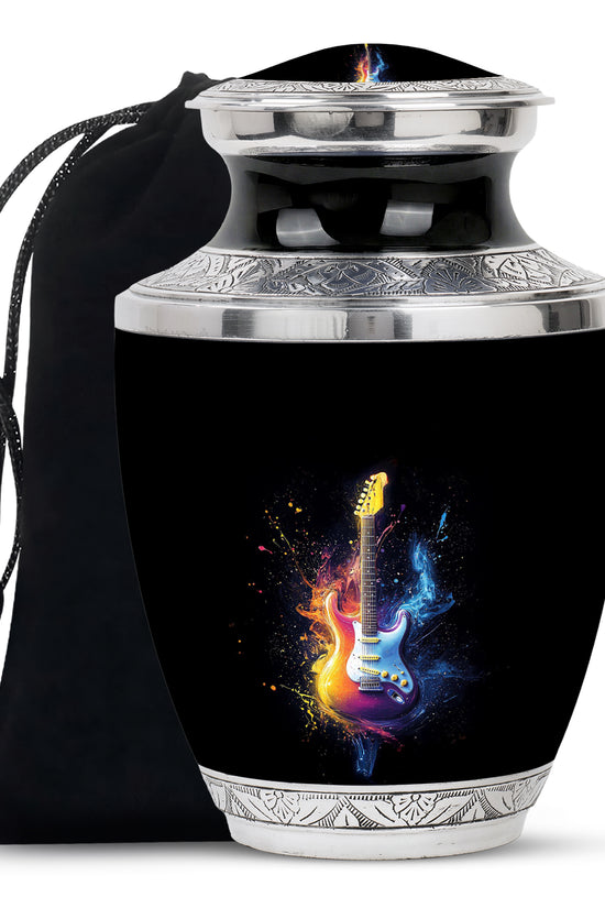 Colorful Guitar Memorial Urn - Artistic Cremation Urn for Human Ashes
