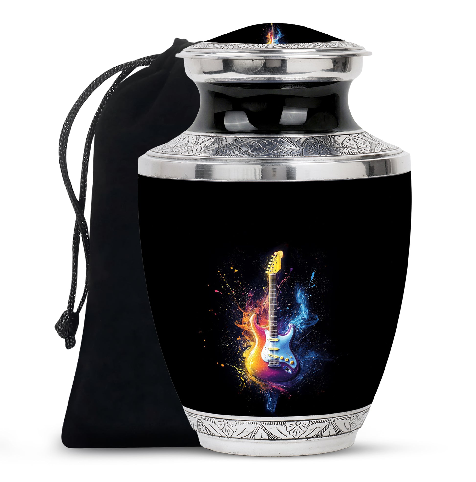 Colorful Guitar Memorial Urn - Artistic Cremation Urn for Human Ashes
