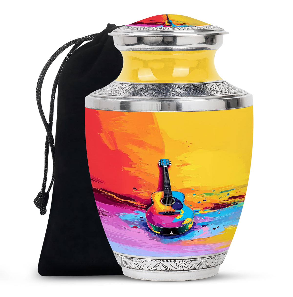 Multicolor Guitar Cremation Urn - Memorial Urn For Ashes