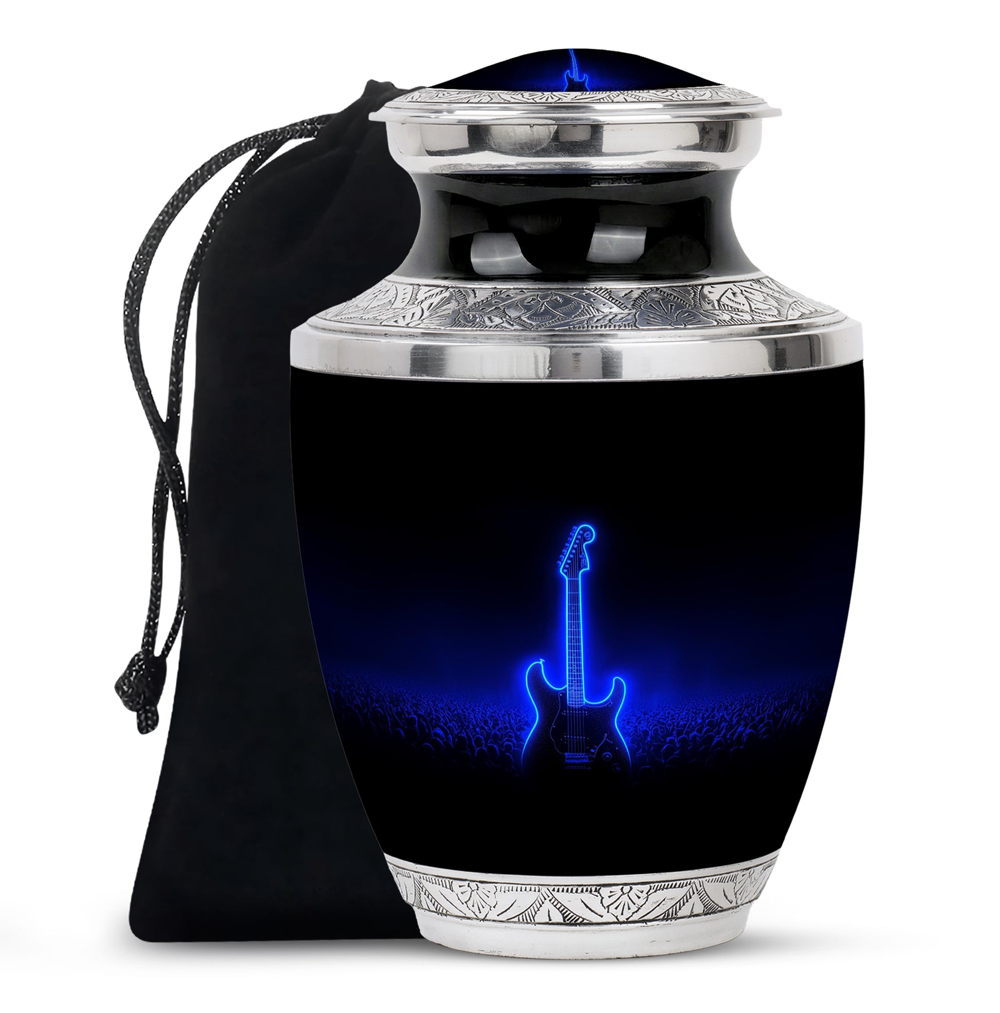 Blue Neon Guitar Cremation Urn - Musical Memorial Urn For Dad Ashes