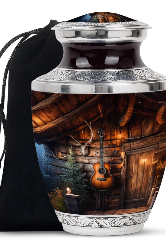 Guitar Theme Funeral Urn - Rustic Memorial Urn For Men & Women