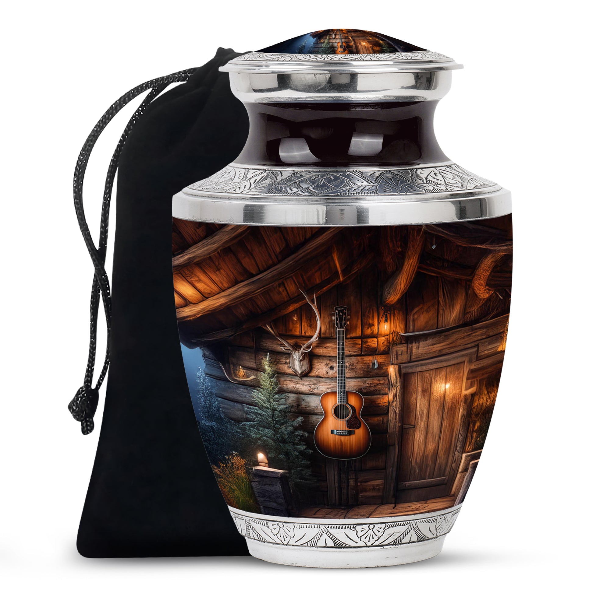 Guitar Theme Funeral Urn - Rustic Memorial Urn For Men & Women