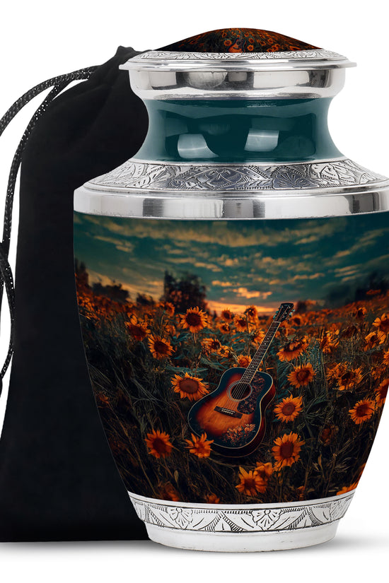 Guitar Theme Memorial Urn - Sunflower Funeral Urn For Loved Ones
