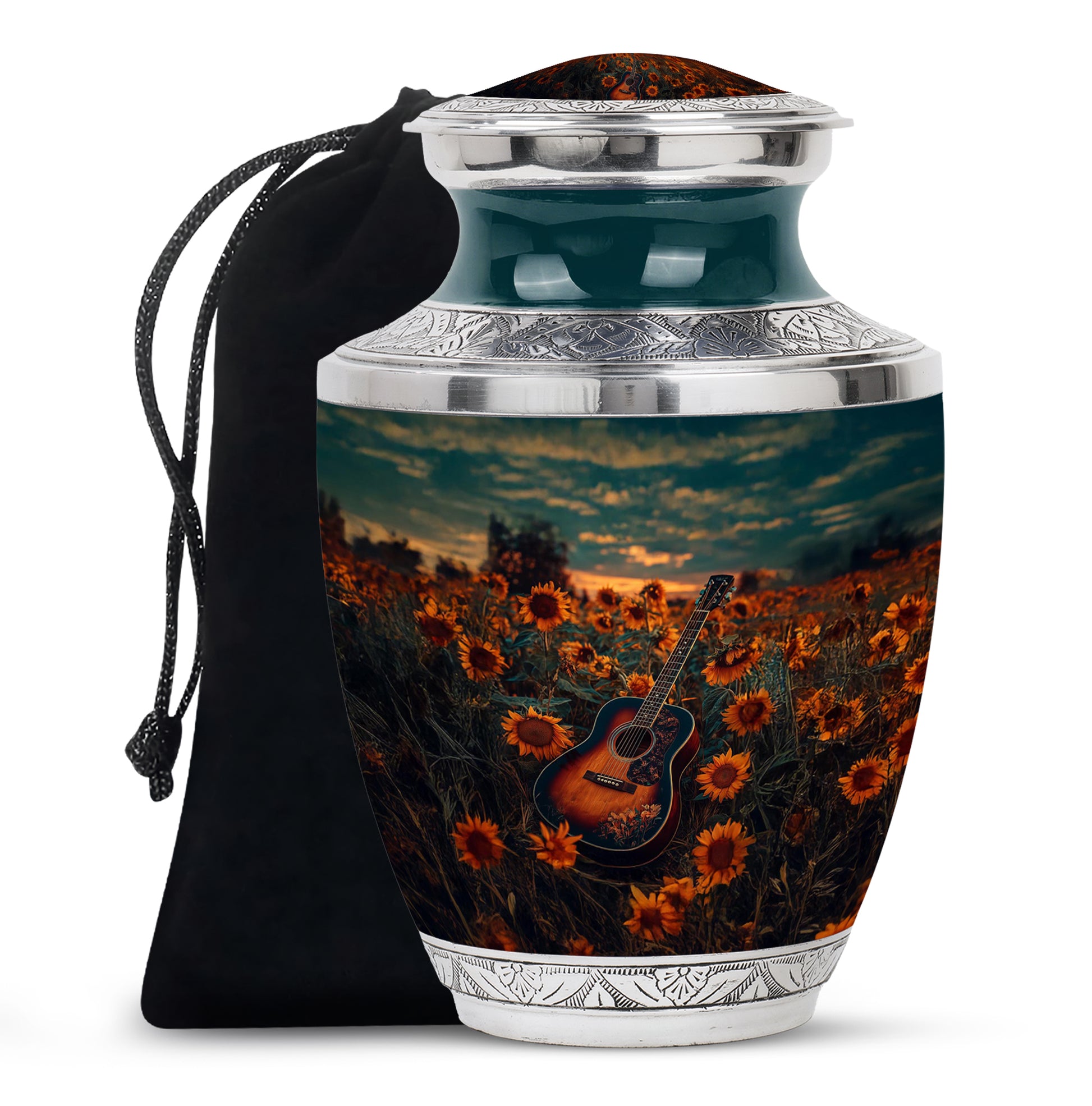 Guitar Theme Memorial Urn - Sunflower Funeral Urn For Loved Ones