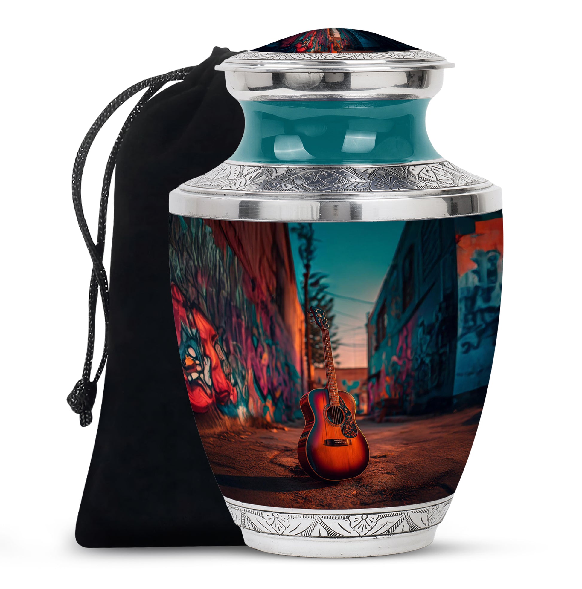 Street Art Guitar Memorial Urn - Unique Urn For Adult Ashes