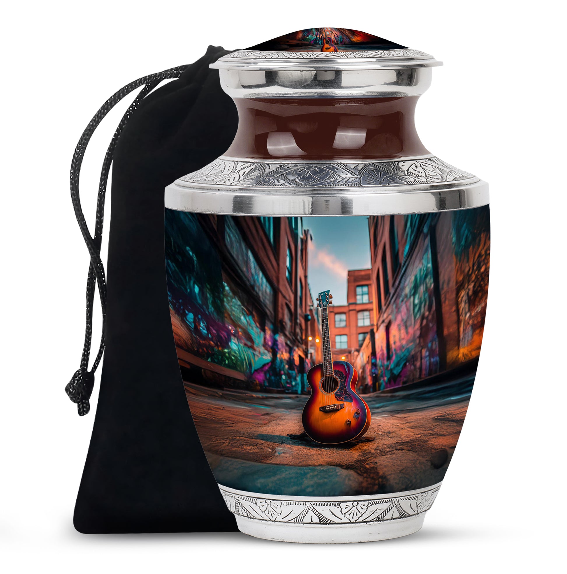 Modern Guitar Memorial Urn - Large Adult Cremation Urn For Ashes