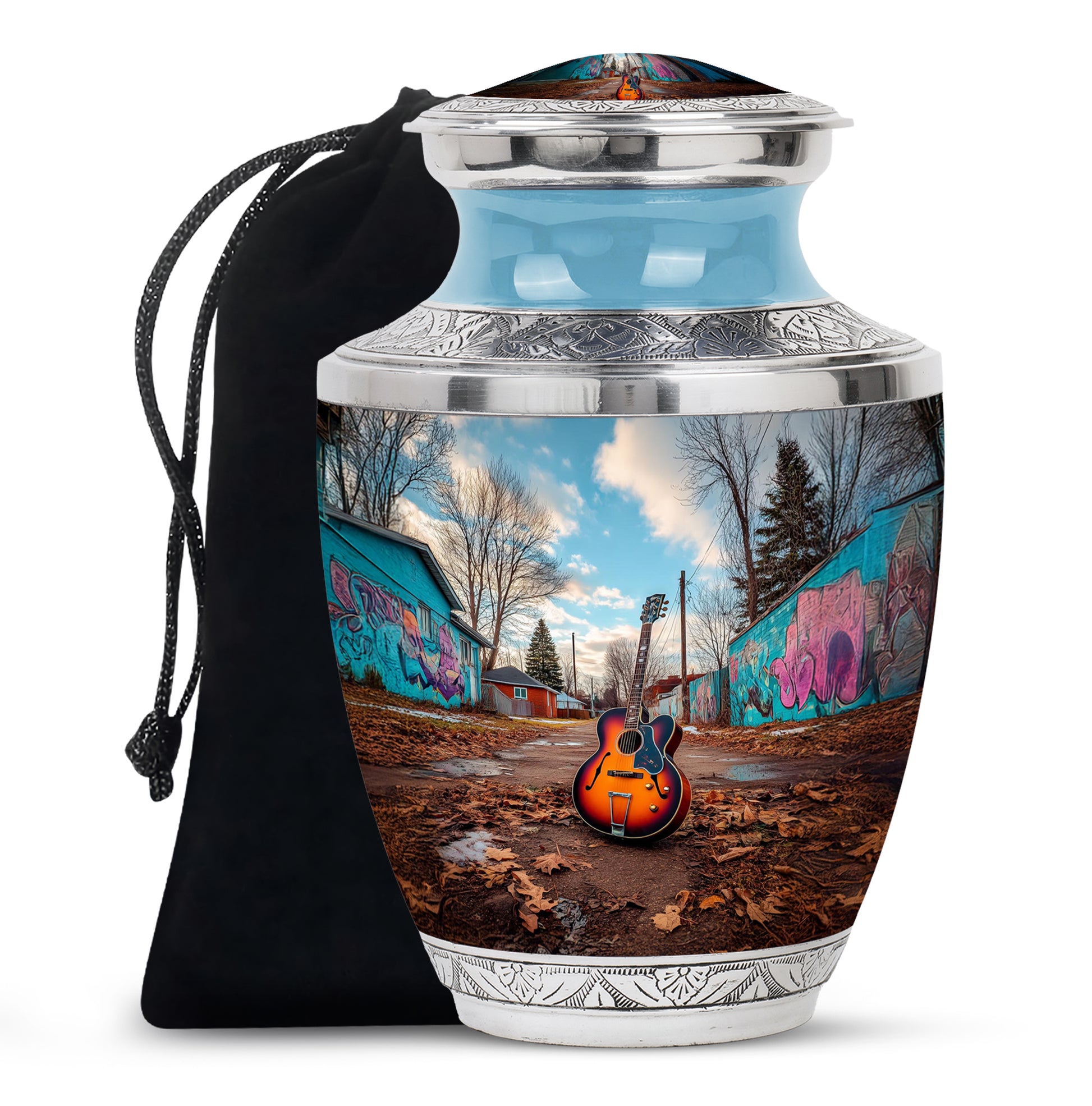 Guitar Memorial Cremation Urn - Music Theme Funeral Urn for Human Ashes