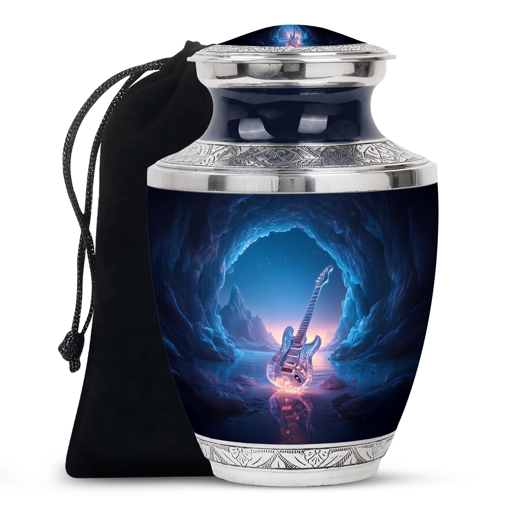 Crystal Guitar Memorial Urn - Music Theme Cremation Urn For Adult Ashes