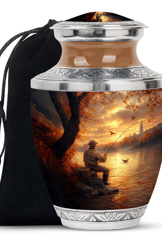 Lakeside Fishing Memorial Urn - Beautiful Cremation Urn For Human Ashes