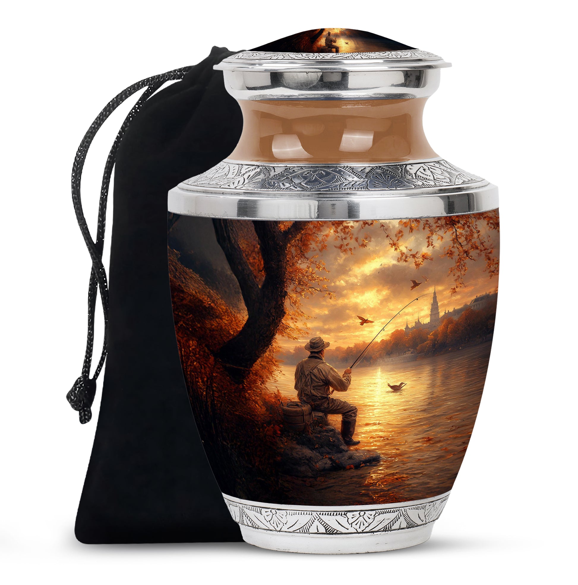 Lakeside Fishing Memorial Urn - Beautiful Cremation Urn For Human Ashes