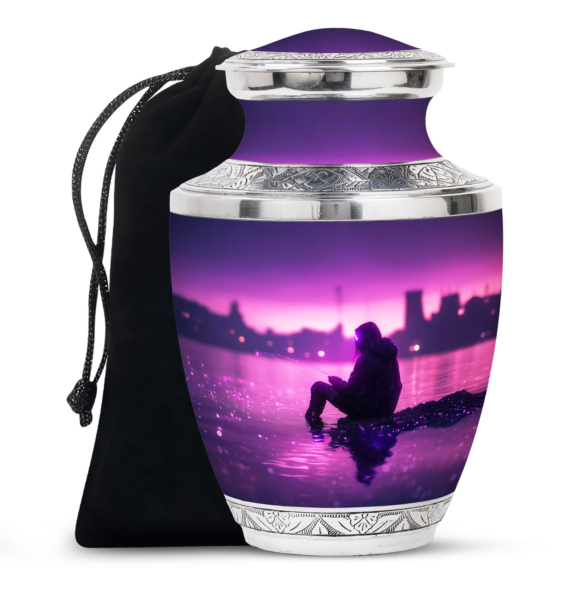 Purple Night Fishing Cremation Urn - Unique Decorative Memorial Urns