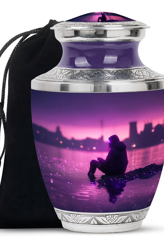 Purple Glow Fisherman Urn - Modern Memorial Urn For Human Ashes