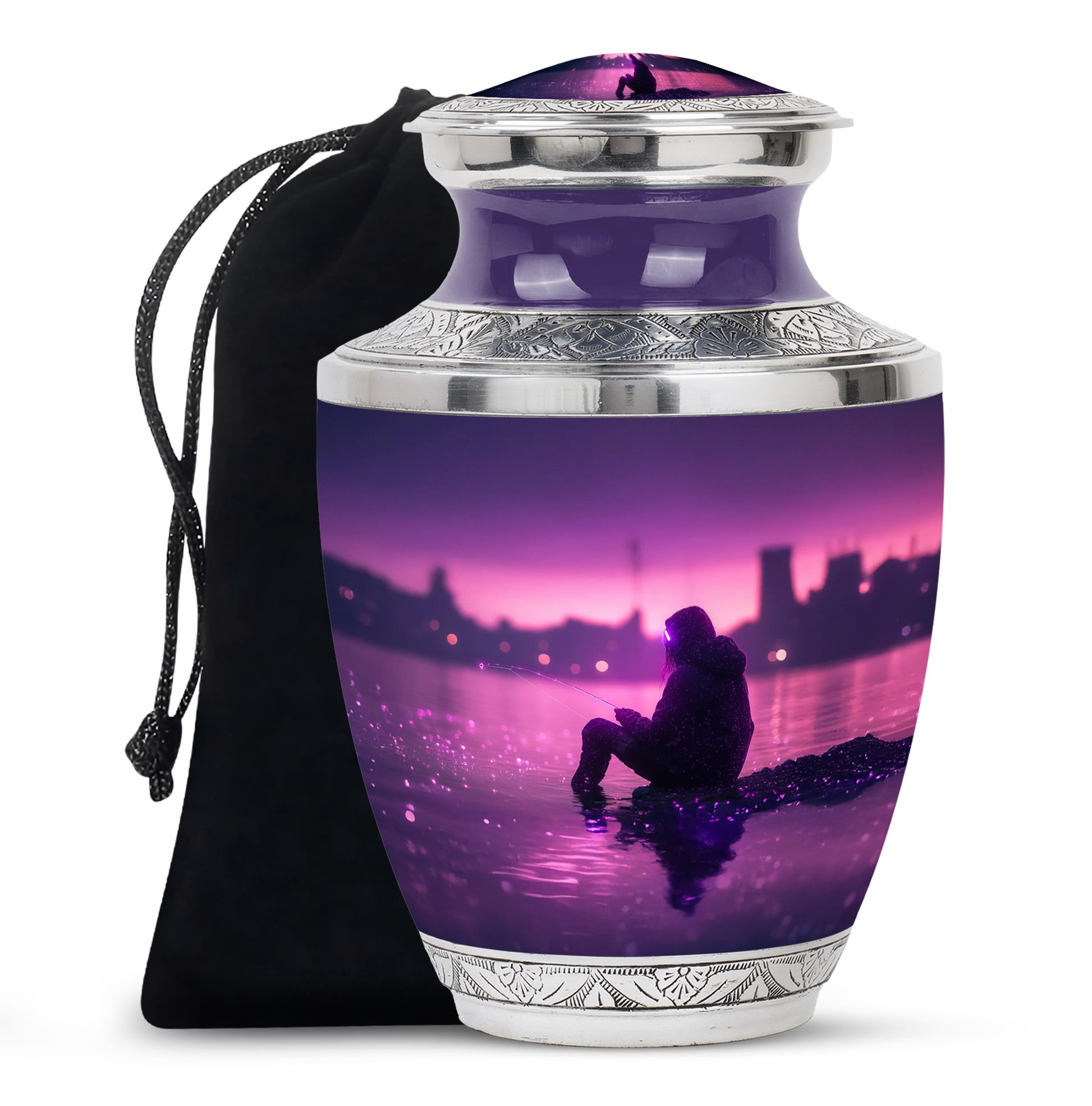 Purple Glow Fisherman Urn - Modern Memorial Urn For Human Ashes