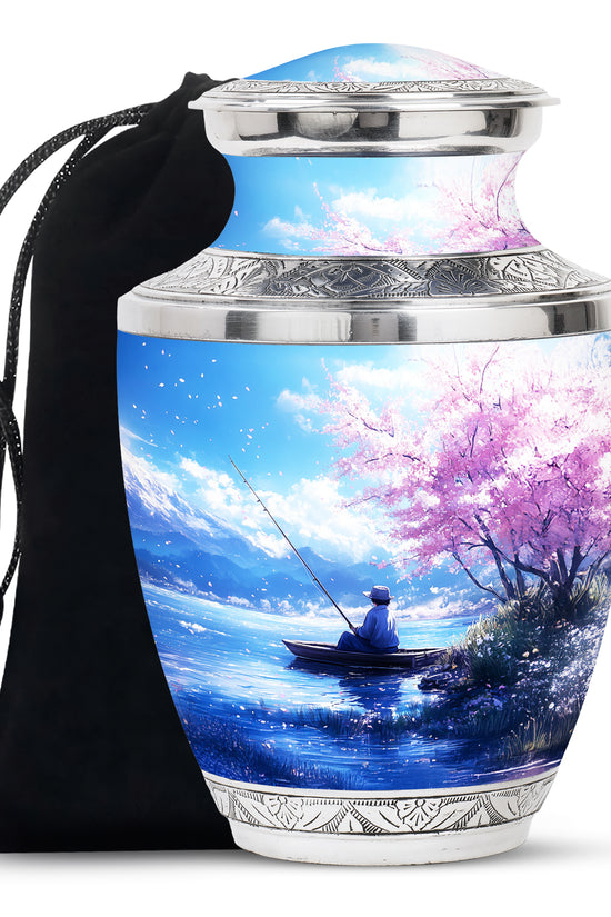 Beautiful Artistic Fishing Cremation Urn - Floral Urns For Human Ashes
