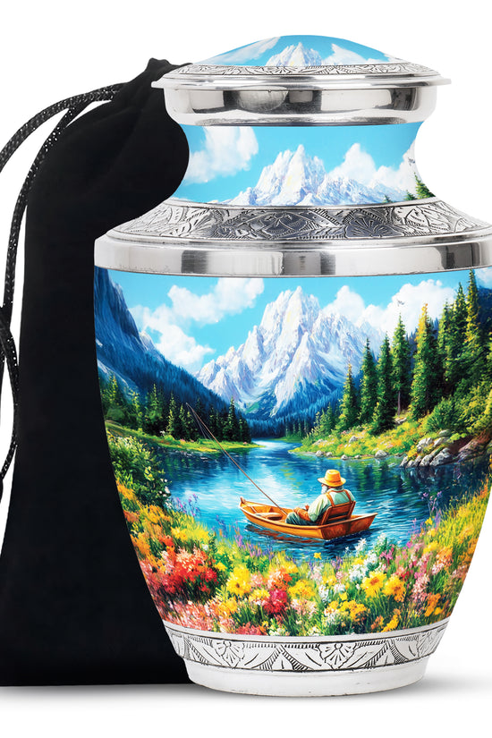 Old Man Fishing In Boat - Artistic Cremation Urns For Human Ashes