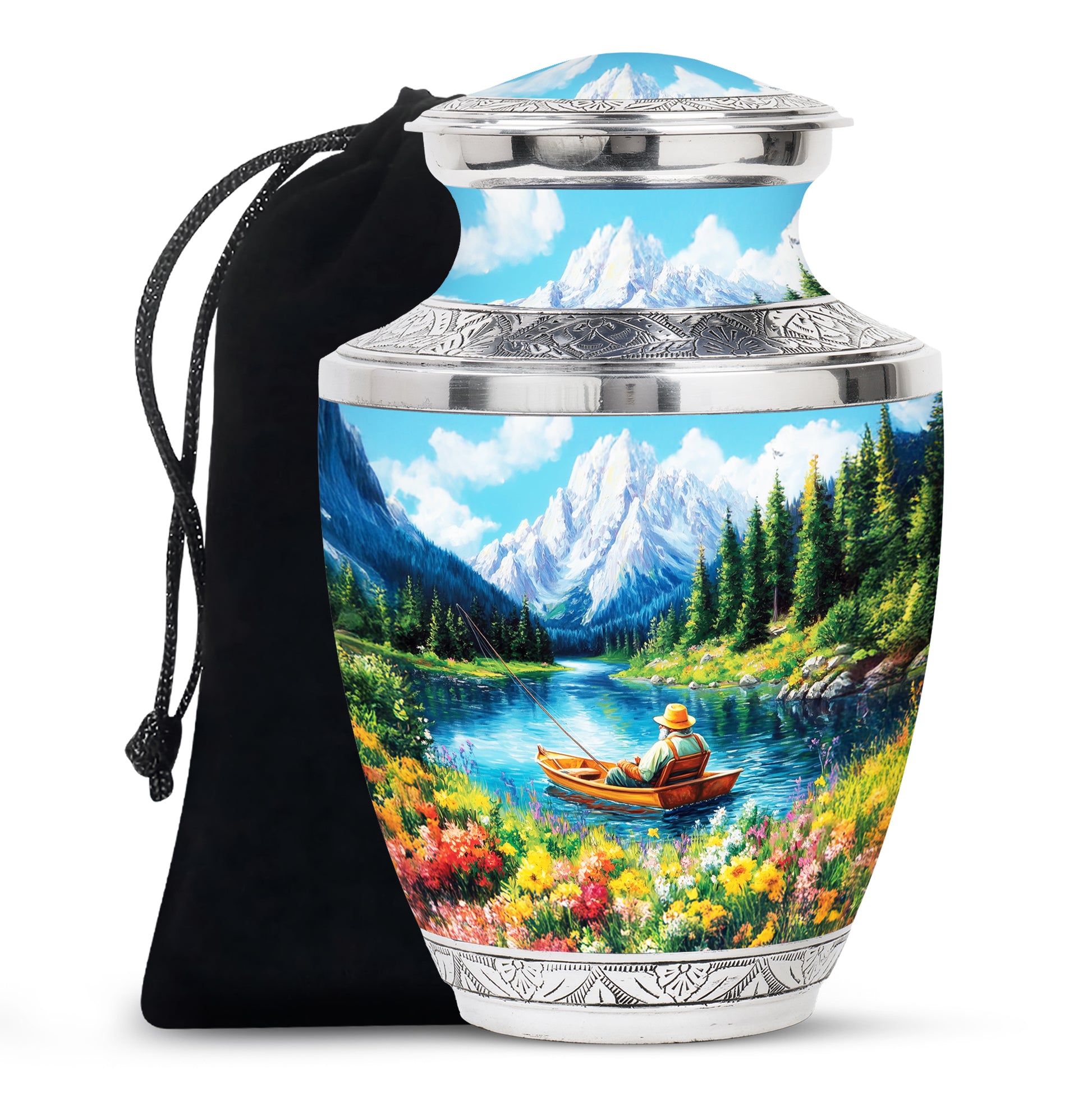 Old Man Fishing In Boat - Artistic Cremation Urns For Human Ashes