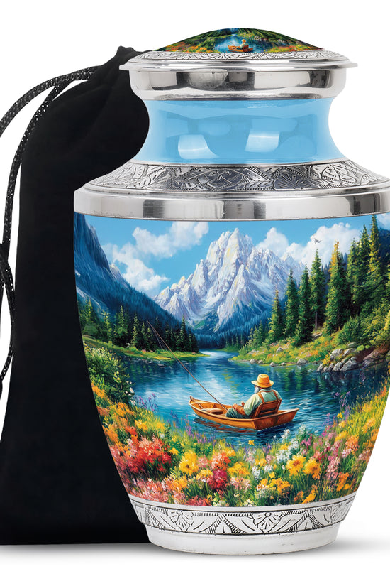 Mountain Lake Fishing Cremation Urn - Peaceful Tribute For Loved Ones