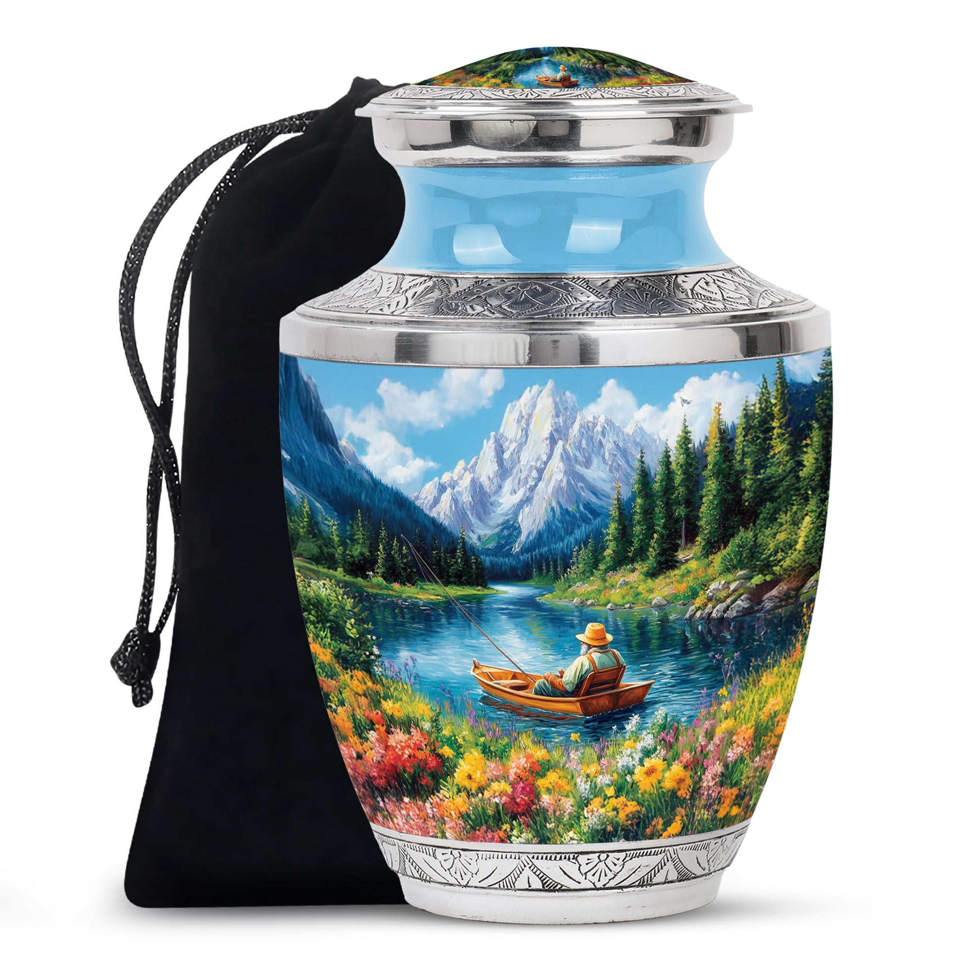 Mountain Lake Fishing Cremation Urn - Peaceful Tribute For Loved Ones