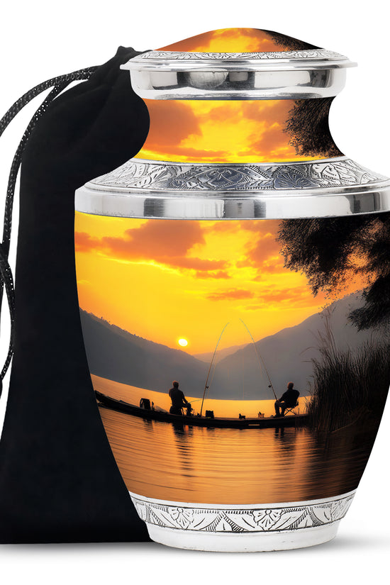 Friends Fishing Themed Cremation - Artistic Sunset Burial Fishing Urns