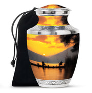 Friends Fishing Themed Cremation - Artistic Sunset Burial Fishing Urns