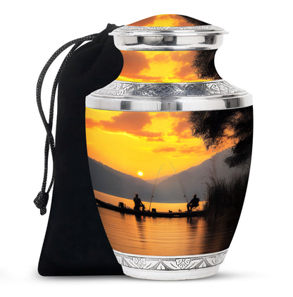 Friends Fishing Themed Cremation - Artistic Sunset Burial Fishing Urns