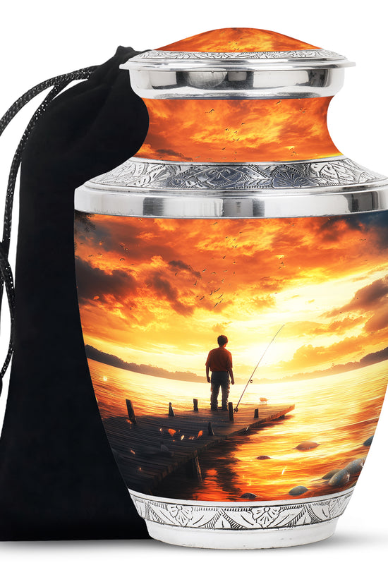 Sunset Fisherman Cremation Urn - Beautiful Memorial Container For Ashes