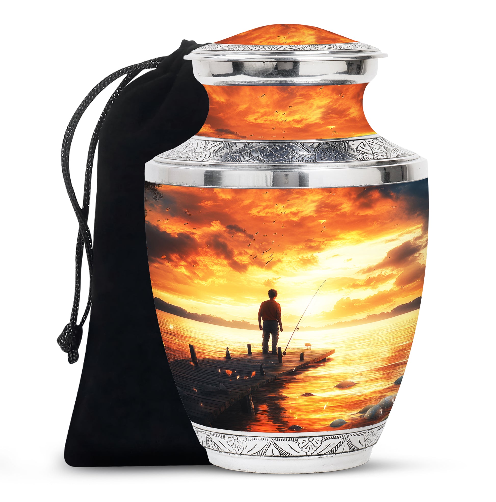 Sunset Fisherman Cremation Urn - Beautiful Memorial Container For Ashes