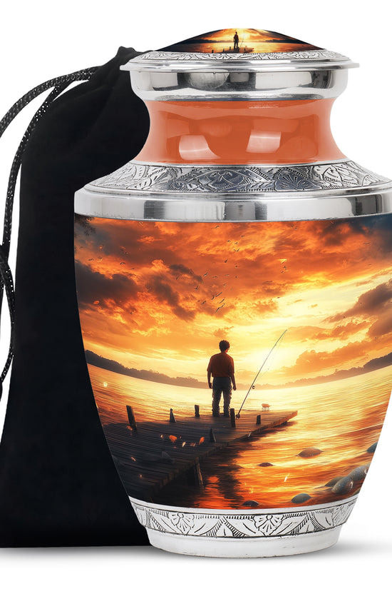 Fisherman Funeral Urn – Sunset Cremation Urn for Human Ashes