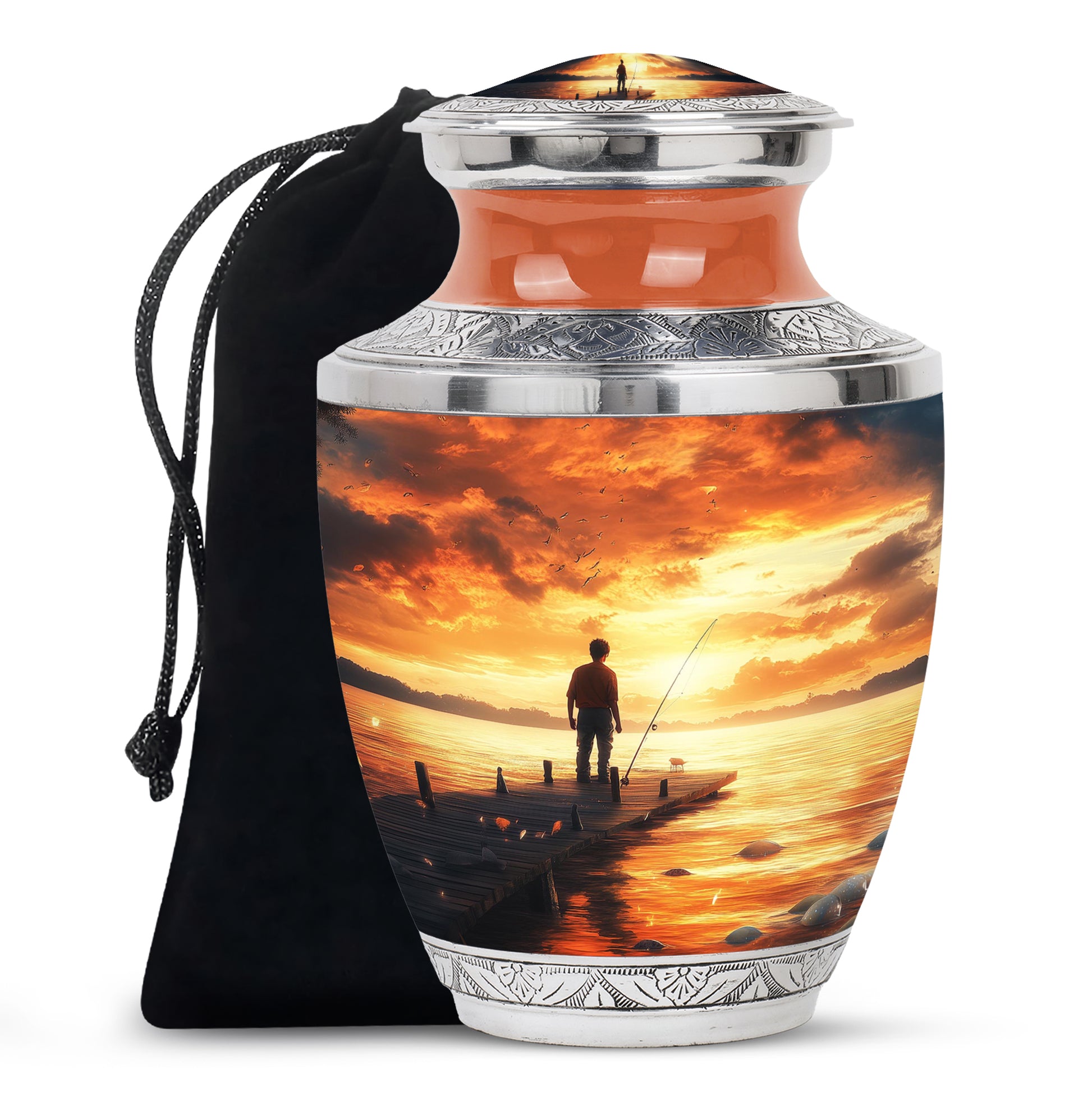 Fisherman Funeral Urn – Sunset Cremation Urn for Human Ashes