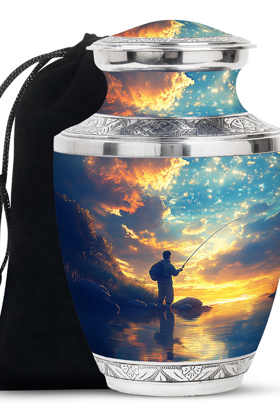 Fisherman Cremation Urn - Beautiful Sunrise Memorial Urns For Human Ashes