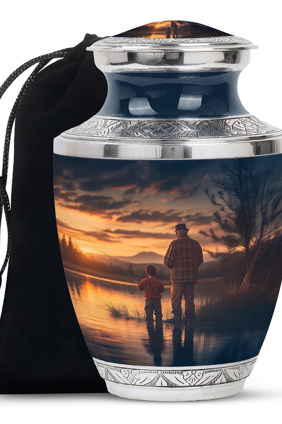 Father & Son Fishing Funeral Urn - Sunset Lake Memorial Urn For Dad