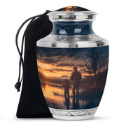 Father & Son Fishing Funeral Urn - Sunset Lake Memorial Urn For Dad