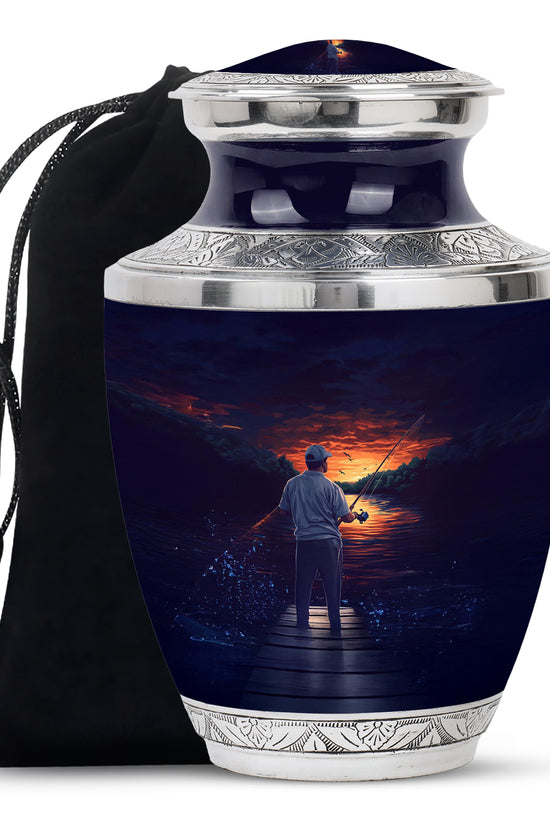 Peaceful Fishing Cremation Urn - Scenic Lake Cremation Urn For Human Ashes